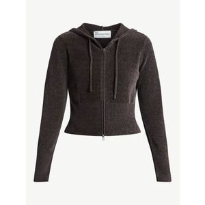 Chenille Y2K Vibe Zip Cropped Sweater Hoodie Sz S Breen Chocolate Coffee Brn NWT